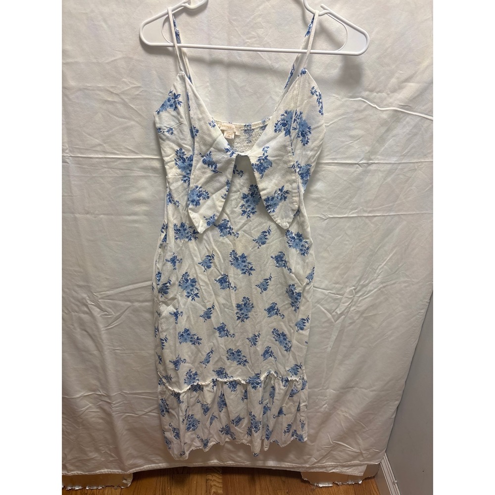 Monteau Los Angeles Midi Dress Womens XS White Blue Floral Excellent Tie‎ Front